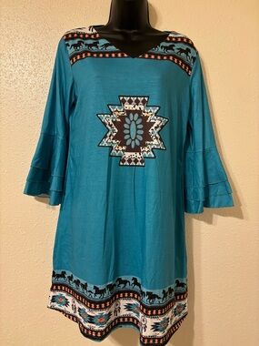 Southwestern Boho Tunic
Turquoise Aztec Horse Equestrian size M